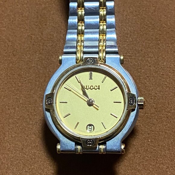 Vintage Gucci 9000L Two-Tone Gold-Plated and Stainless Steel Watch with Box
